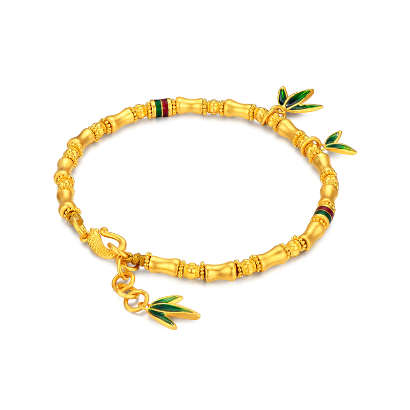 六福珠宝福满传家竹报平安竹节黄金手链鎏彩工艺手串计价005164BA【联系客服补货】