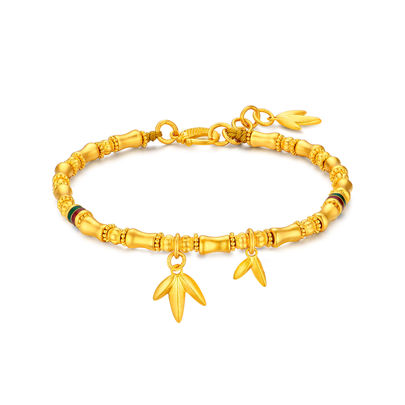 六福珠宝福满传家竹报平安竹节黄金手链鎏彩工艺手串计价005164BA【联系客服补货】