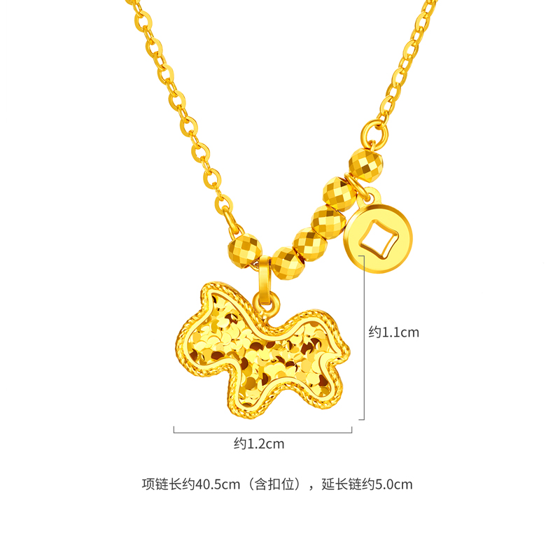 六福珠宝光影金马上有钱黄金项链5G碎碎冰小马生肖马计价GJG0176DS马上如愿