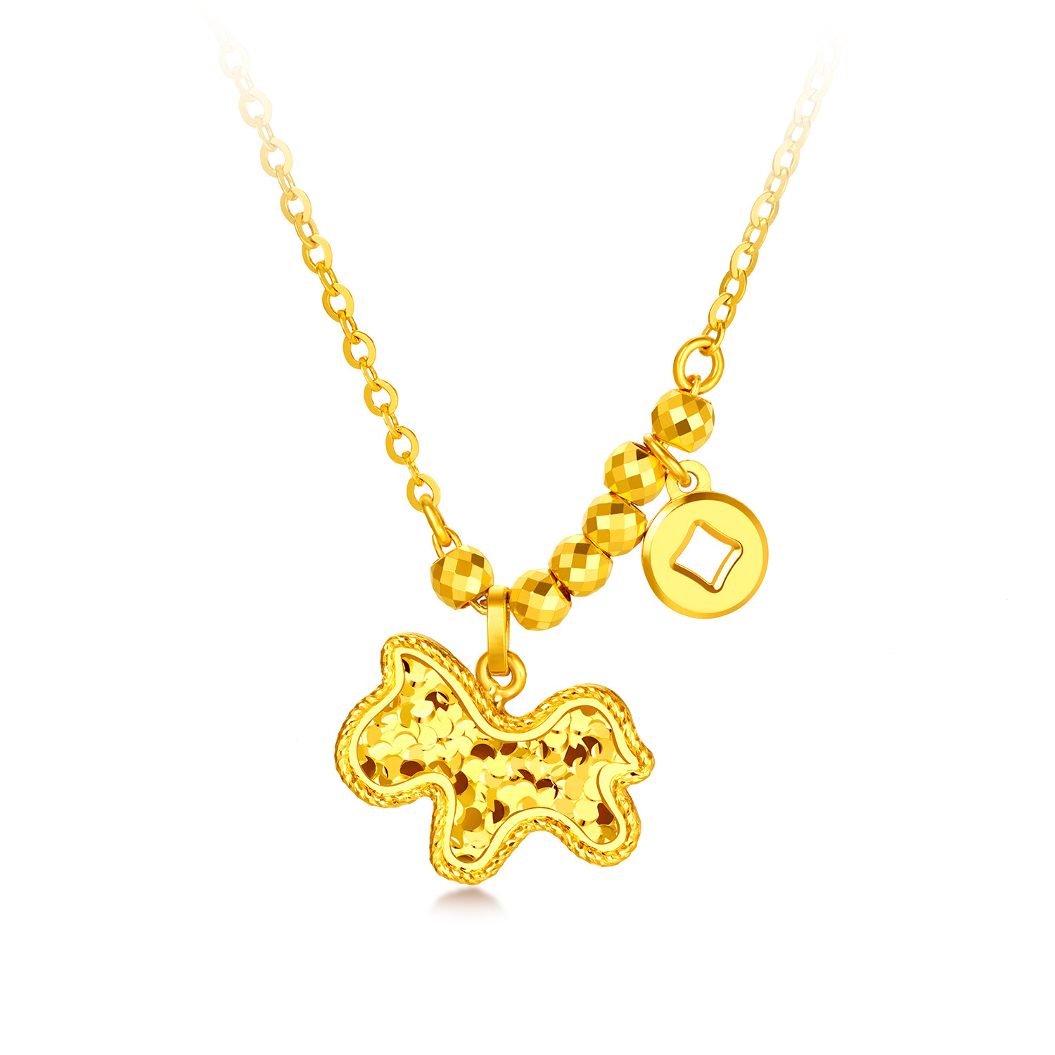 六福珠宝光影金马上有钱黄金项链5G碎碎冰小马生肖马计价GJG0176DS马上如愿