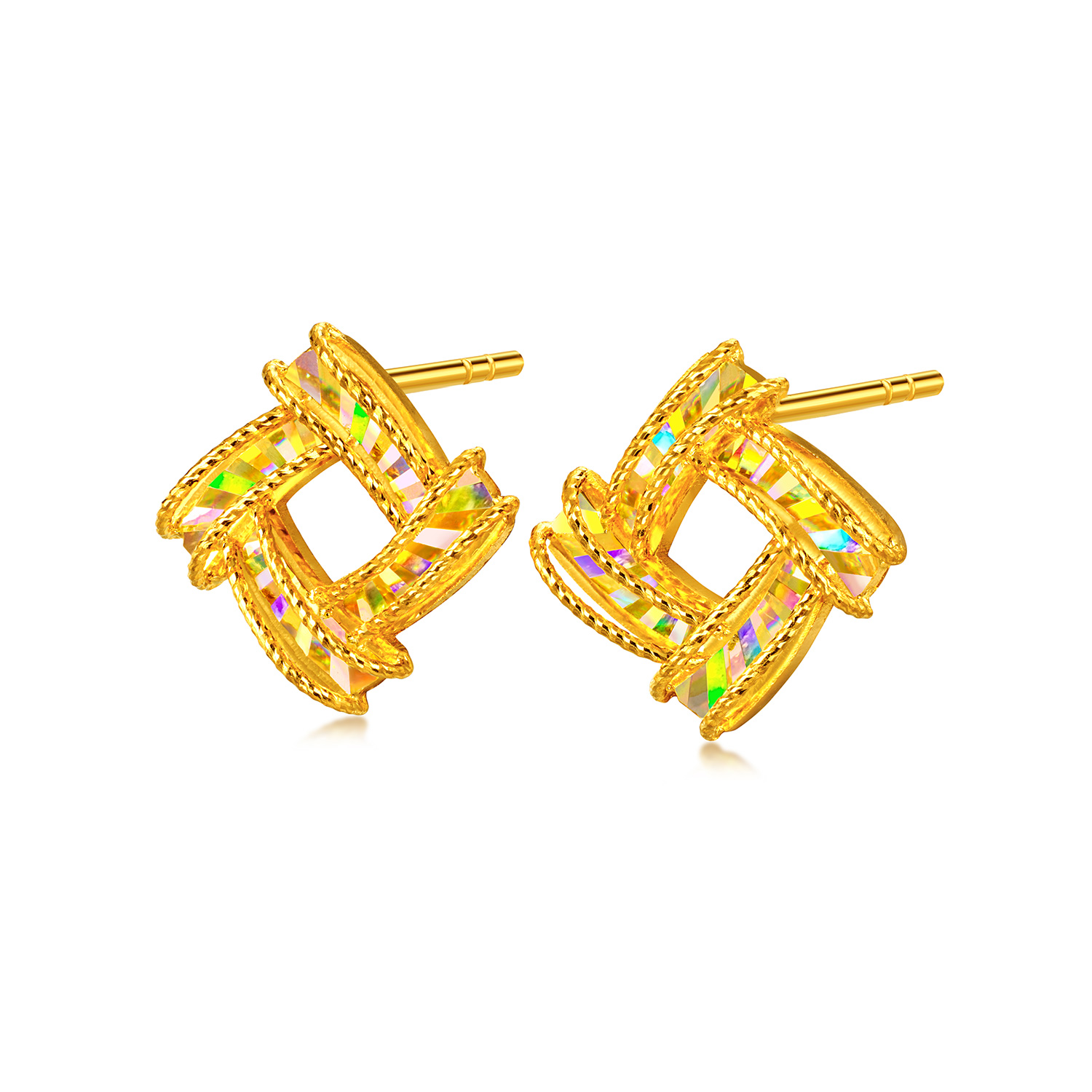 六福珠宝光影金炫动时空黄金耳钉几何方形炫彩耳环耳钉计价GJG0180DS热销新品炫动1专享特惠