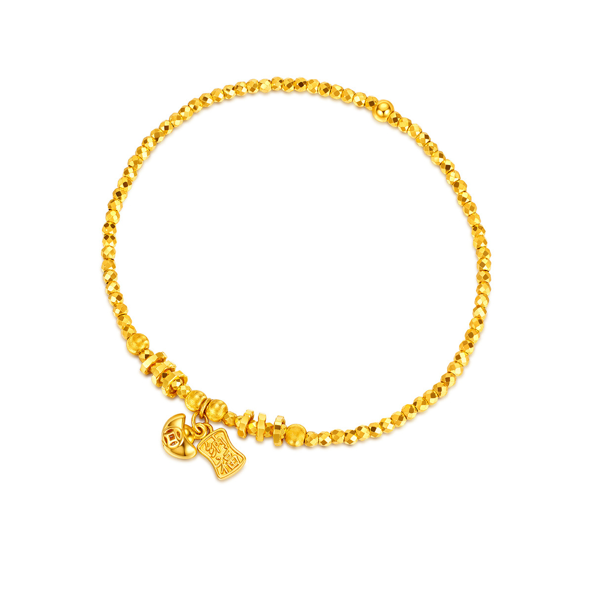 【店庆特惠】六福珠宝吉福元宝黄金手链女款爆闪足金蹦迪珠手串计价GJG0173DS
