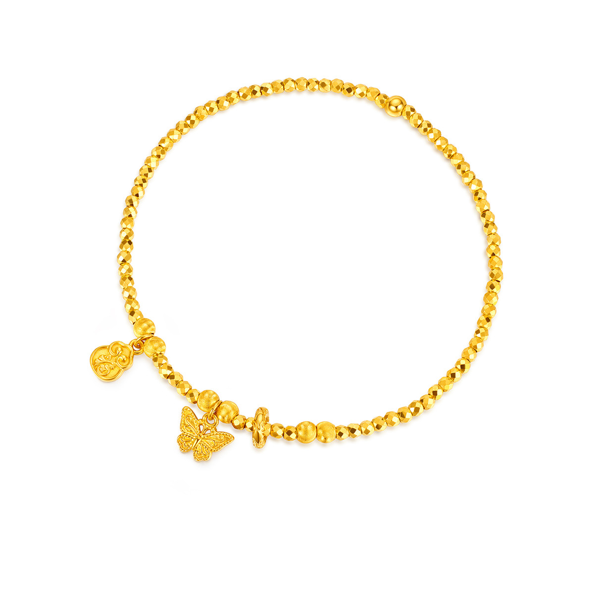 【店庆特惠】六福珠宝吉福元宝黄金手链女款爆闪足金蹦迪珠手串计价GJG0173DS