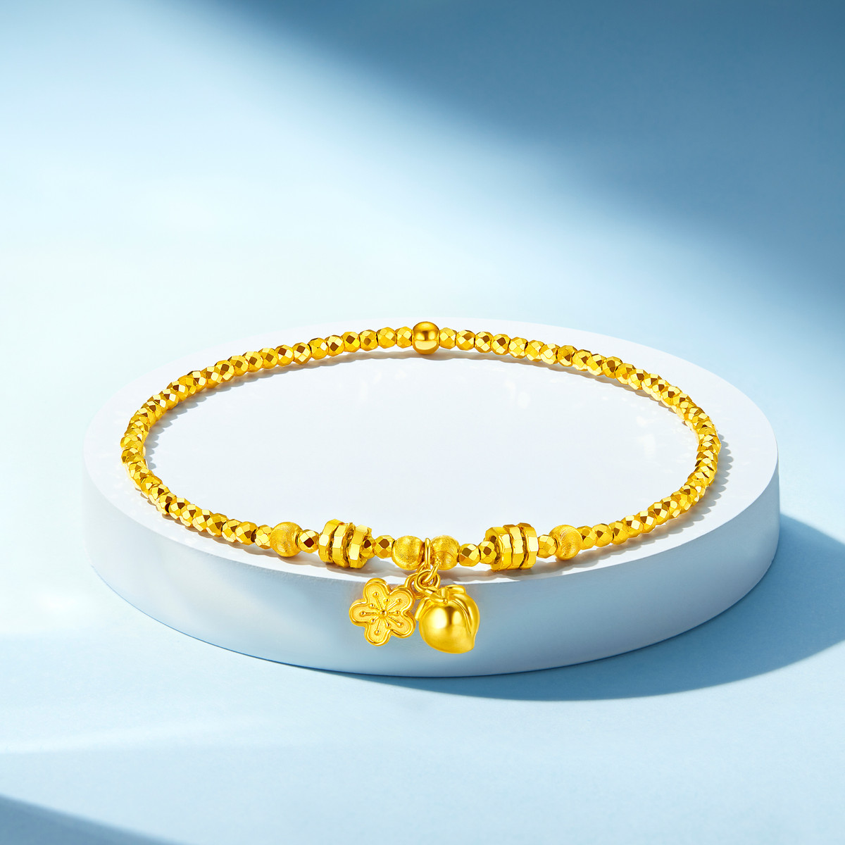 【店庆特惠】六福珠宝吉福元宝黄金手链女款爆闪足金蹦迪珠手串计价GJG0173DS