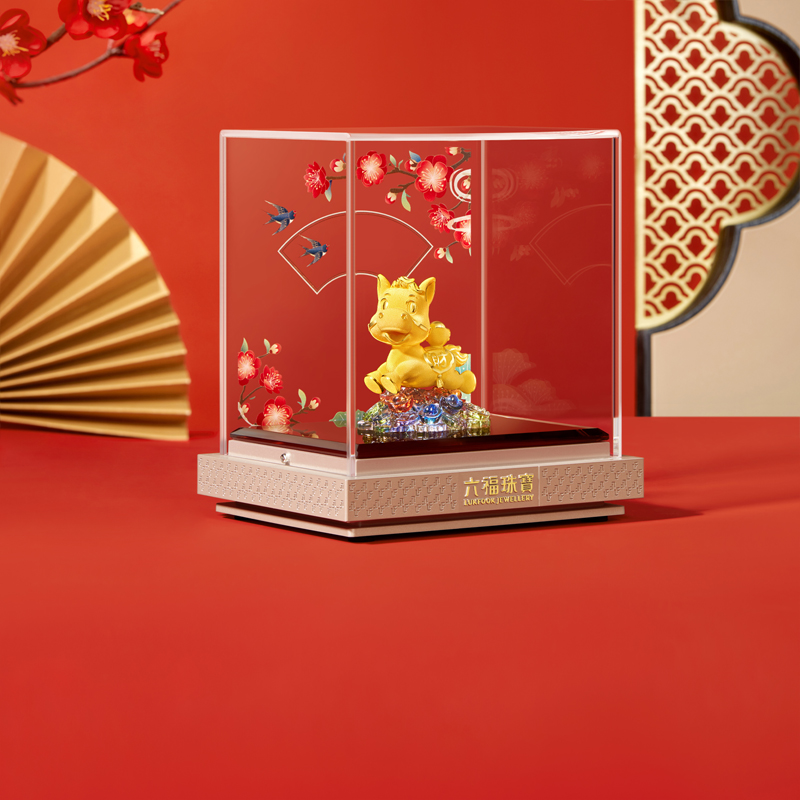 六福珠宝财富金马黄金摆件工艺品收藏足金生肖马年送礼计价D4077【联系客服补货】