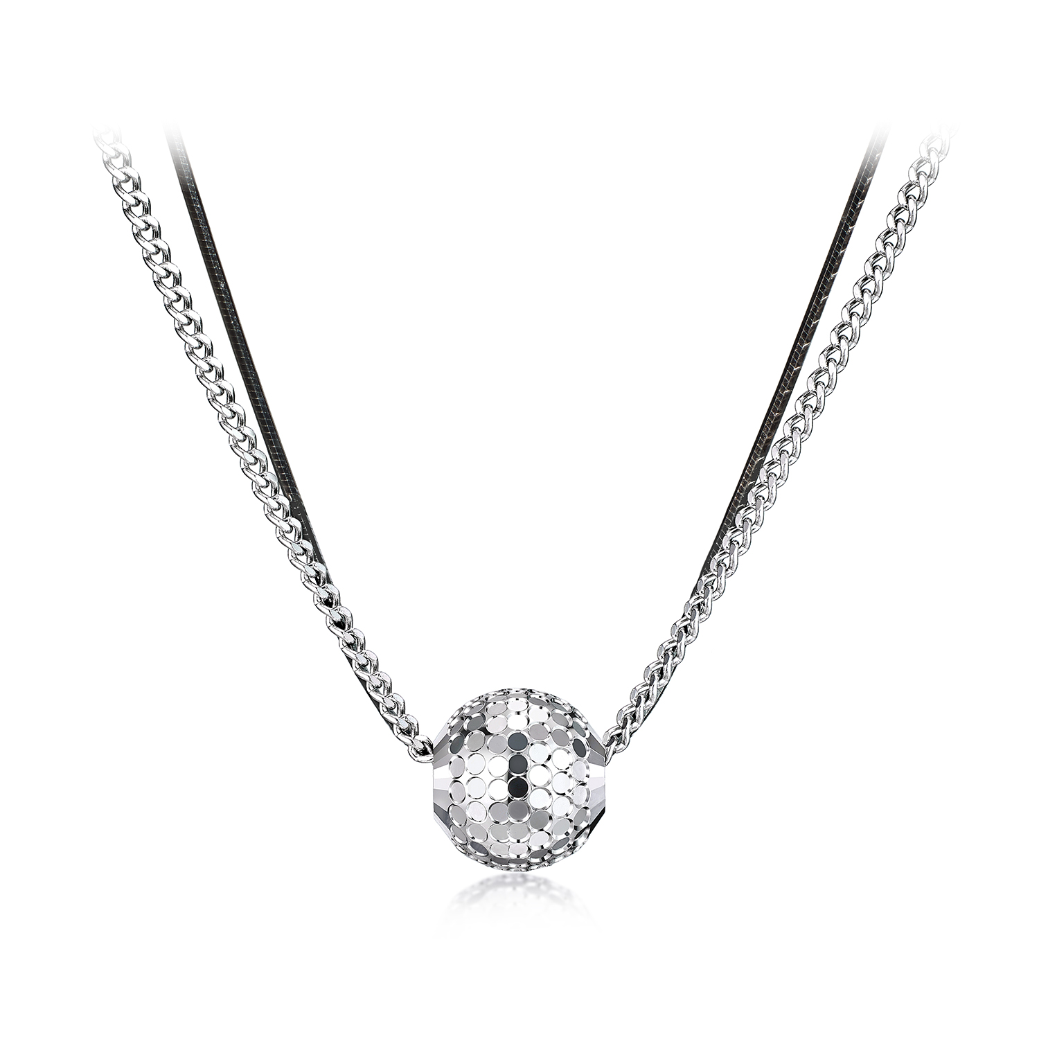 六福珠宝闪耀灯球铂金项链铂950电黑双层白金蛇骨链计价GJP0034DS