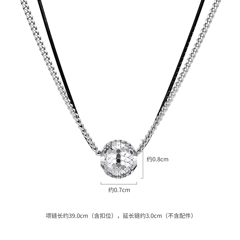 六福珠宝闪耀灯球铂金项链铂950电黑双层白金蛇骨链计价GJP0034DS
