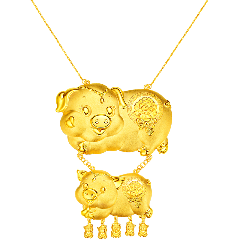 六福珠宝结婚猪牌黄金项链足金首饰配礼盒婚嫁礼计价A03G30233D2【联系客服补货】