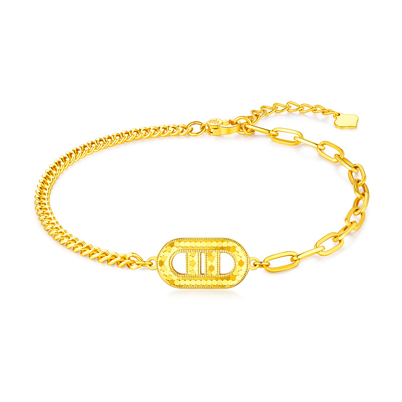 六福珠宝猪鼻子黄金手链女AB链身时尚足金手链计价007453BA【联系客服补货】