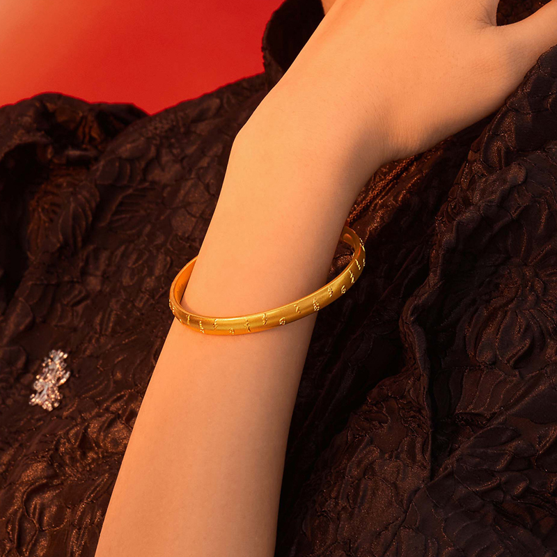 六福珠宝福满传家福泽连绵古法黄金手镯女款足金镯子计价000346A1【联系客服补货】【视频看货】