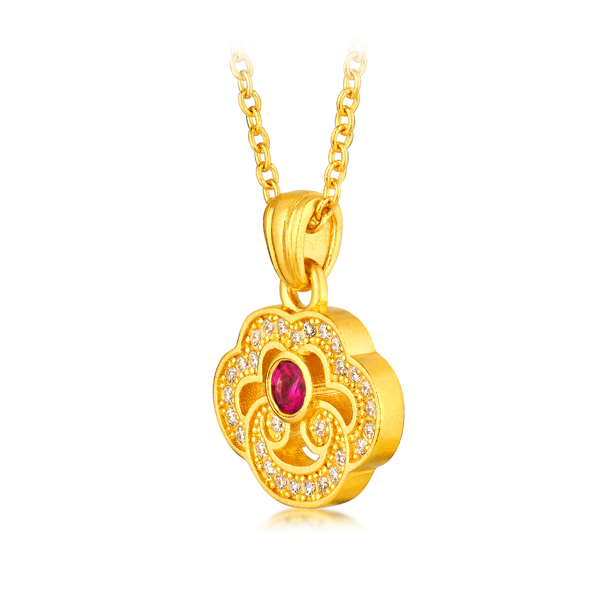 六福珠宝福满传家唐潮红运如意黄金项链女红宝石首饰定价021200NA【联系客服补货】