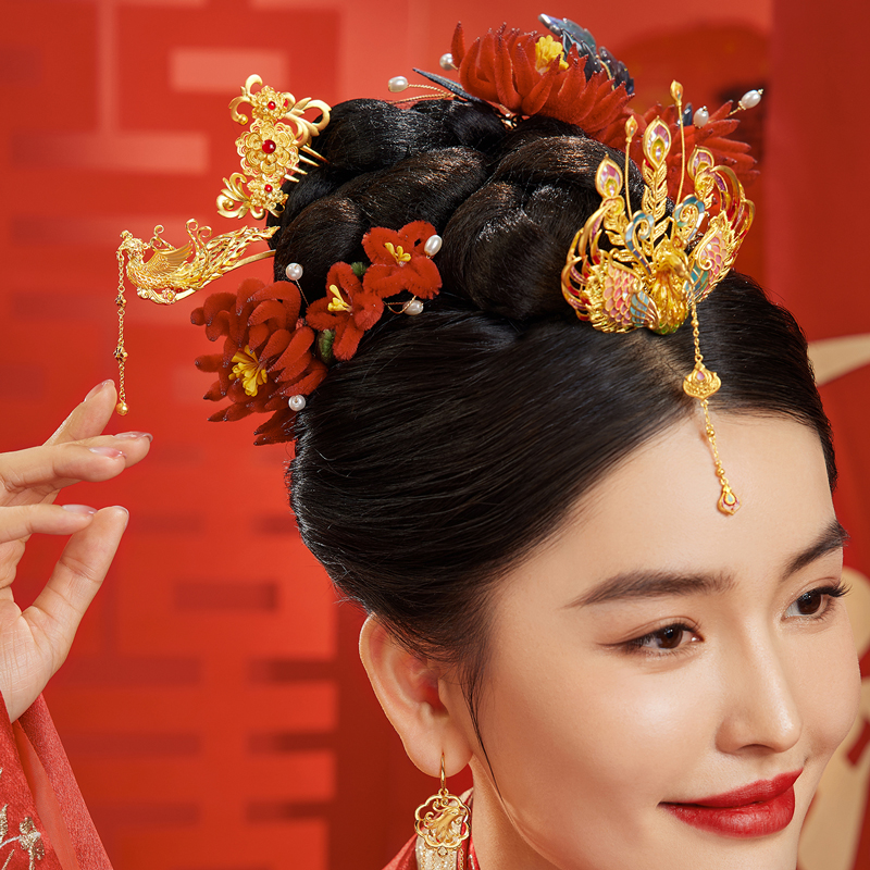 六福珠宝凤凰黄金发簪女福满传家婚嫁礼鎏彩工艺计价G21TBGH0001【联系客服补货】