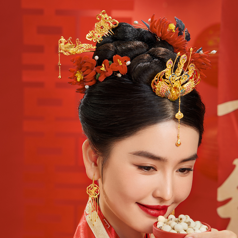 六福珠宝凤凰黄金发簪女福满传家婚嫁礼鎏彩工艺计价G21TBGH0001【联系客服补货】