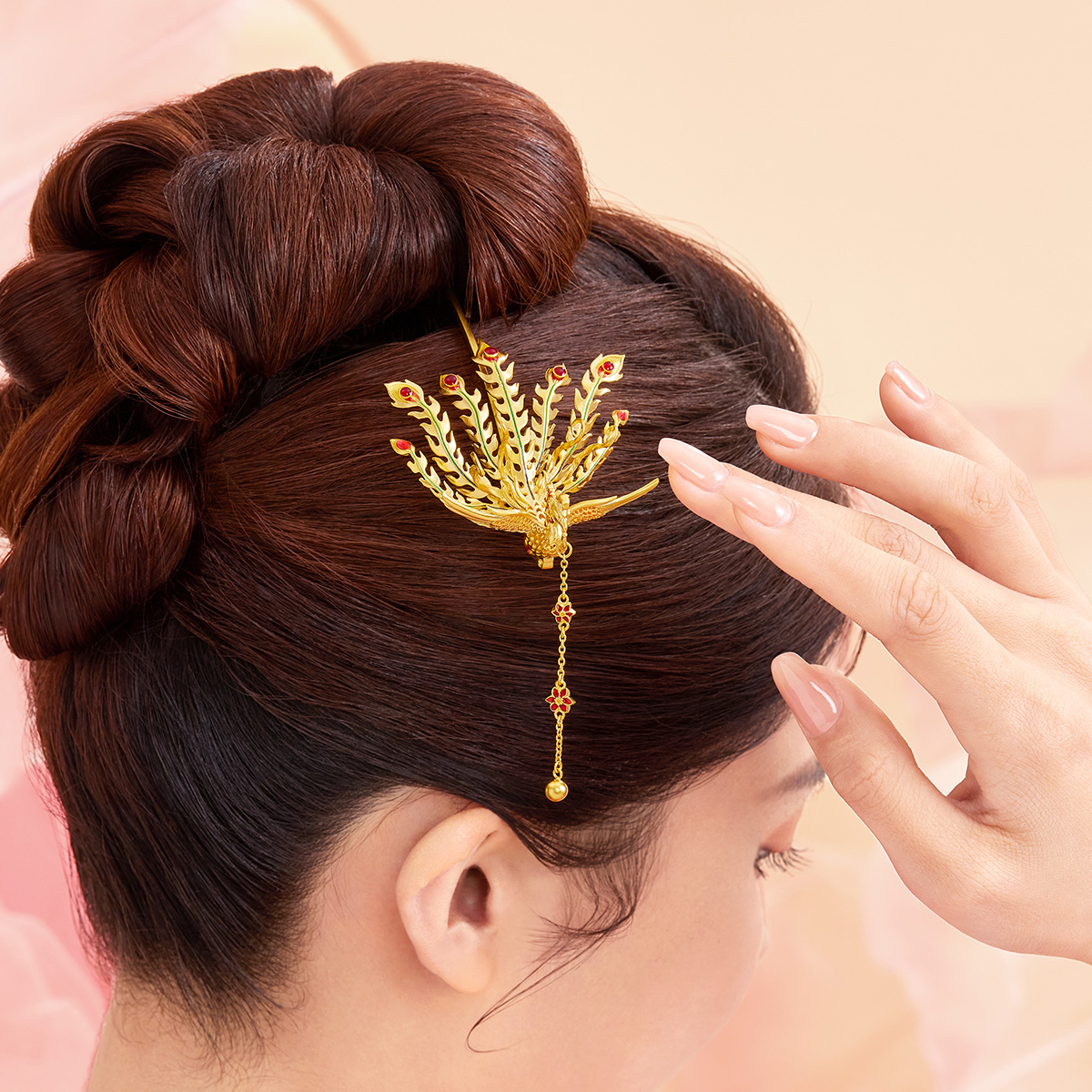 六福珠宝凤凰黄金发簪女福满传家婚嫁礼鎏彩工艺计价G21TBGH0001【联系客服补货】