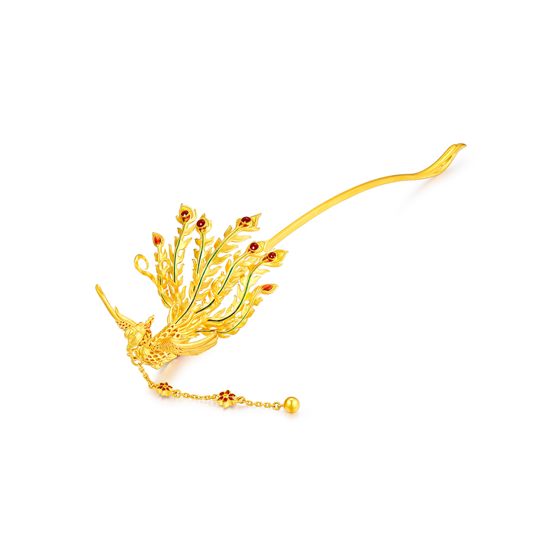 六福珠宝凤凰黄金发簪女福满传家婚嫁礼鎏彩工艺计价G21TBGH0001【联系客服补货】