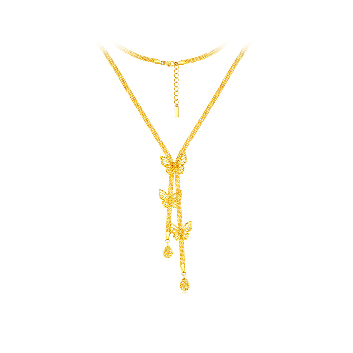 六福珠宝蝴蝶黄金项链女款流苏足金吊坠套链光影金5G计价005104NA【视频看货】