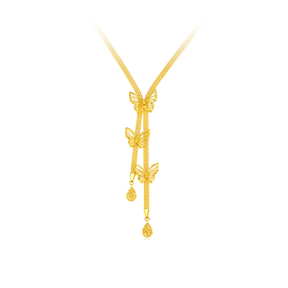 六福珠宝蝴蝶黄金项链女款流苏足金吊坠套链光影金5G计价005104NA【视频看货】