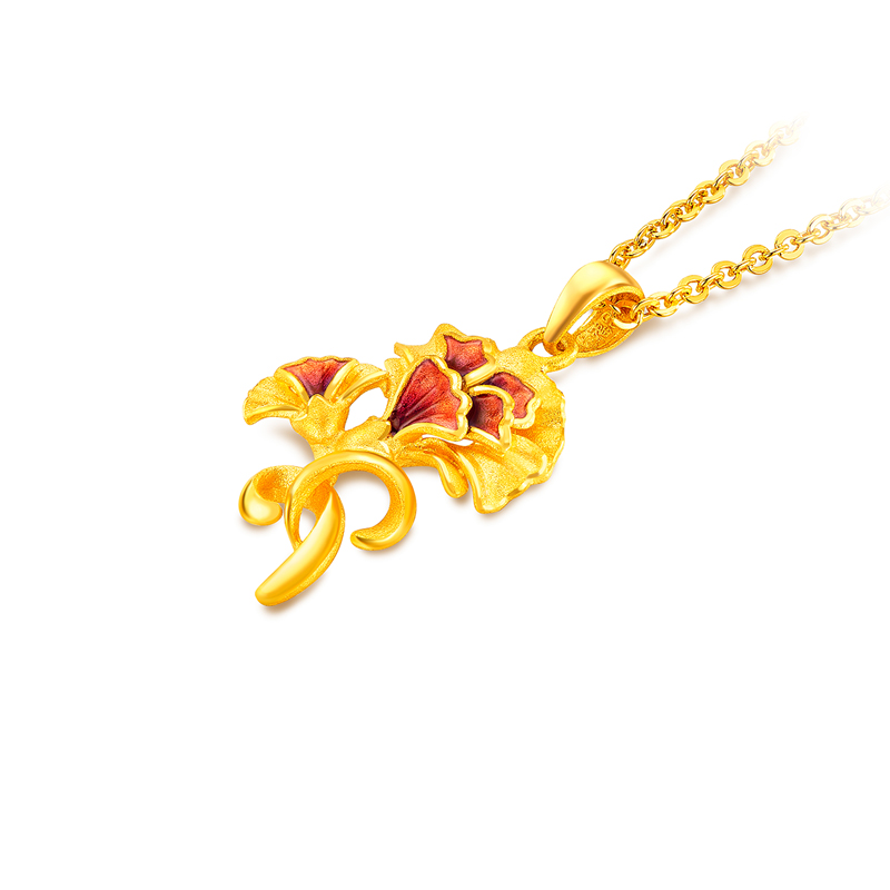 六福珠宝黄金吊坠鎏彩工艺足金康乃馨挂坠不含链女款计价GDGTBP0022母亲