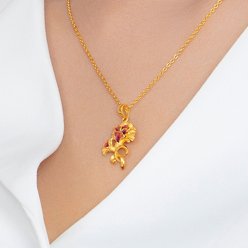 六福珠宝黄金吊坠鎏彩工艺足金康乃馨挂坠不含链女款计价GDGTBP0022母亲