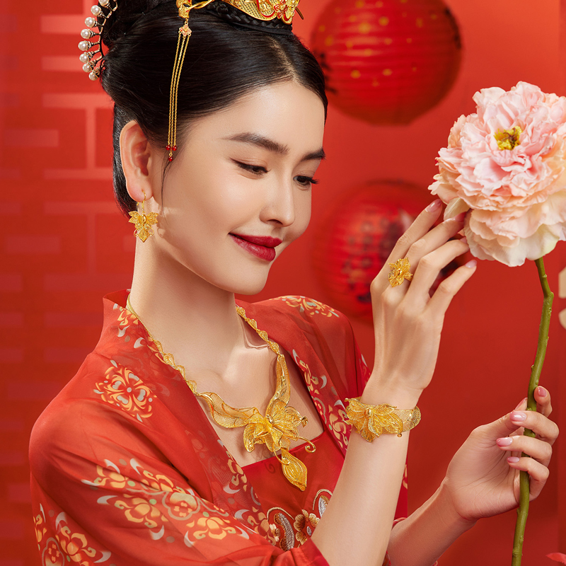 六福珠宝囍爱系列金桂囍事黄金项链女款婚嫁三金首饰计价021838NA【联系客服补货】【视频看货】