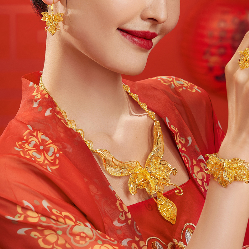 六福珠宝囍爱系列金桂囍事黄金项链女款婚嫁三金首饰计价021838NA【联系客服补货】【视频看货】