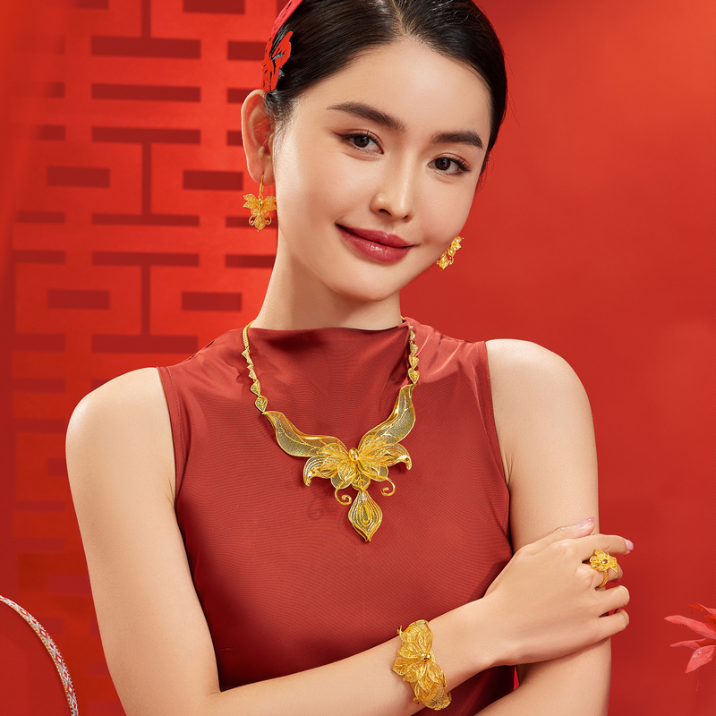 六福珠宝囍爱系列金桂囍事黄金项链女款婚嫁三金首饰计价021838NA【联系客服补货】【视频看货】