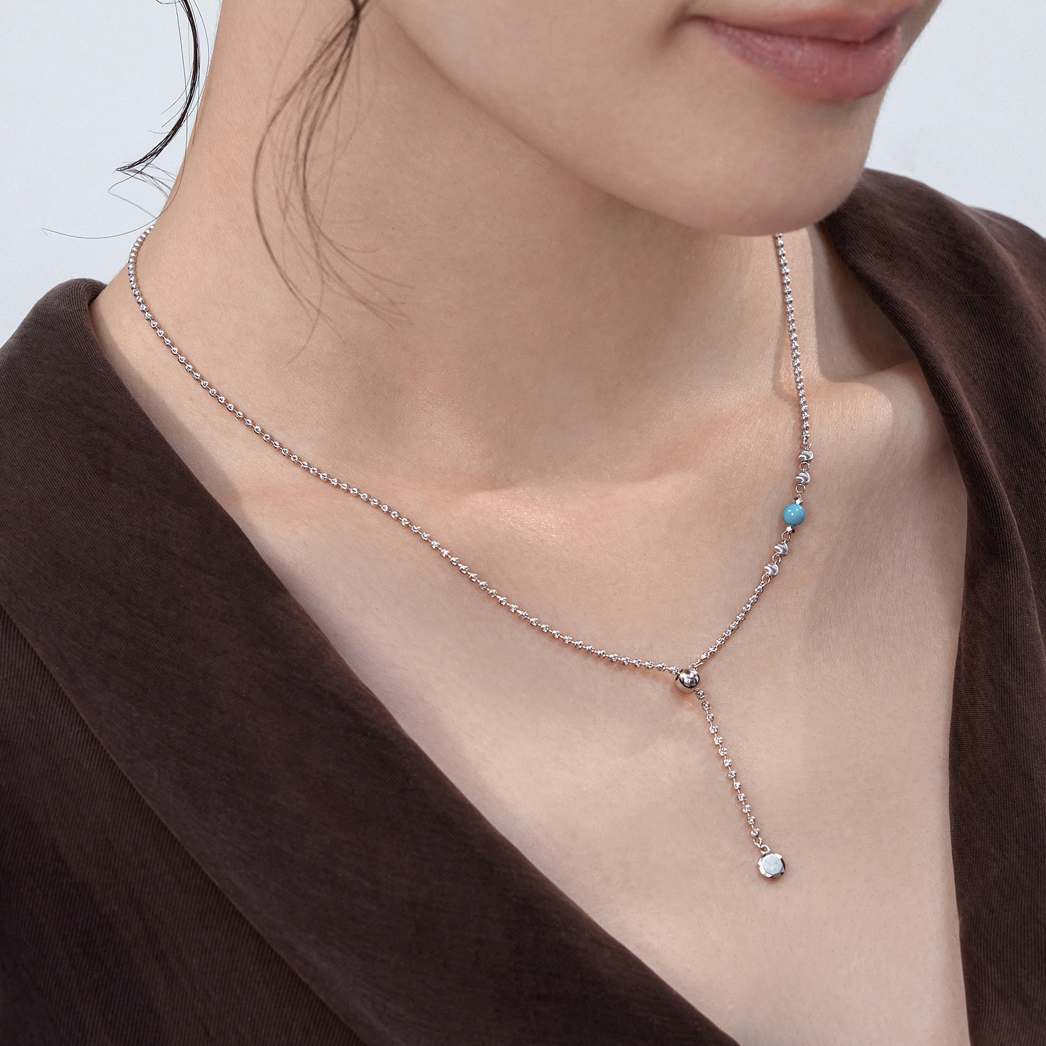 六福珠宝钻光链铂金项链铂950女款绿松石白金Y字链计价G07P0026DS