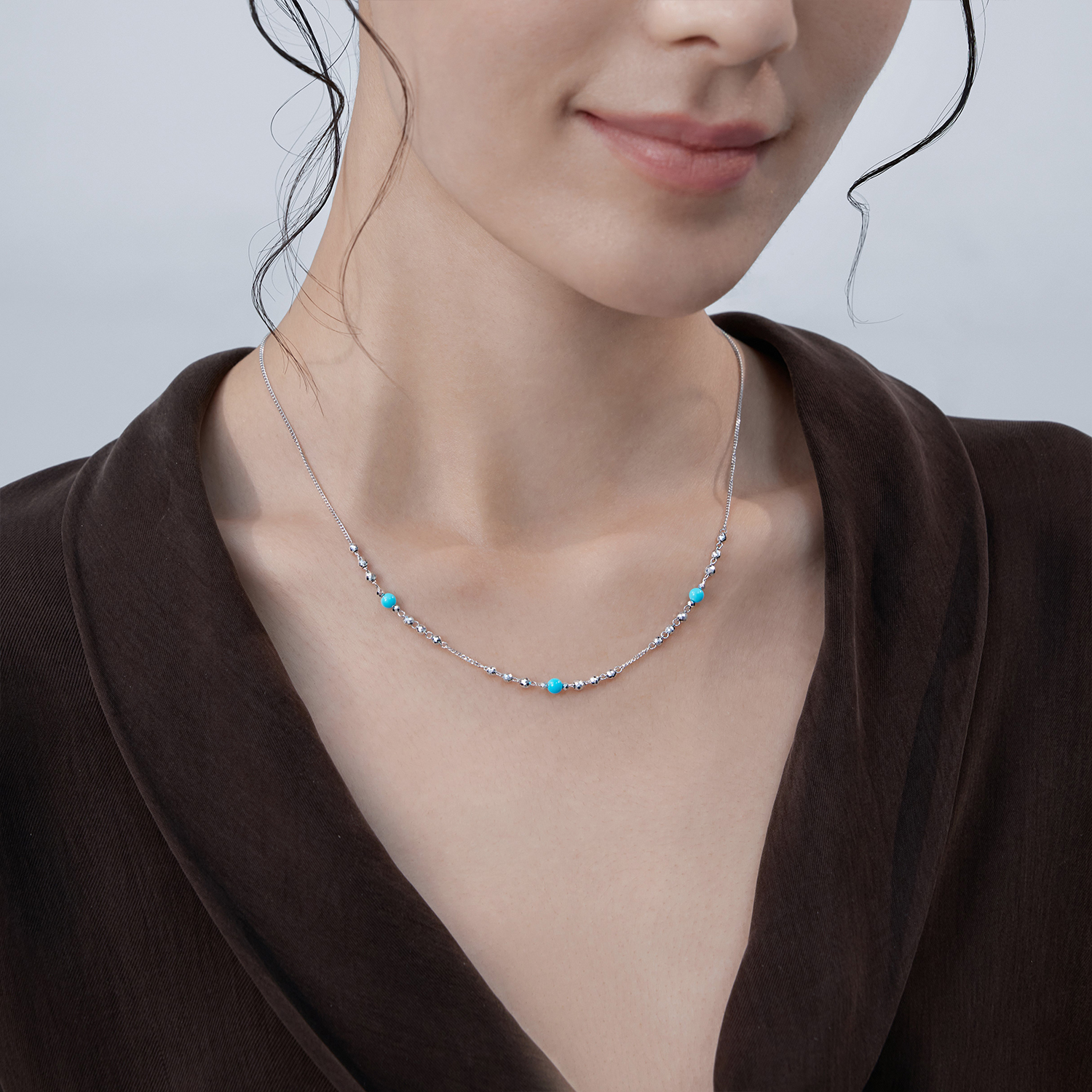 六福珠宝星河璀璨铂金手链铂950绿松石白金蹦迪珠计价G07P0021DS