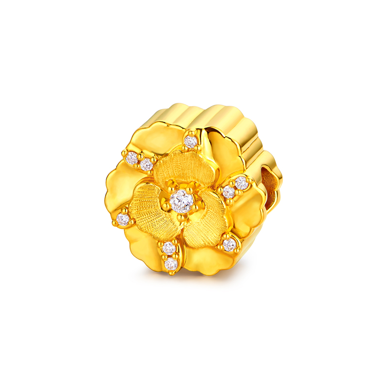 【25日上新】六福珠宝花景系列黄金足金钻石手工拉丝DIY转运珠女款FRA0006DS