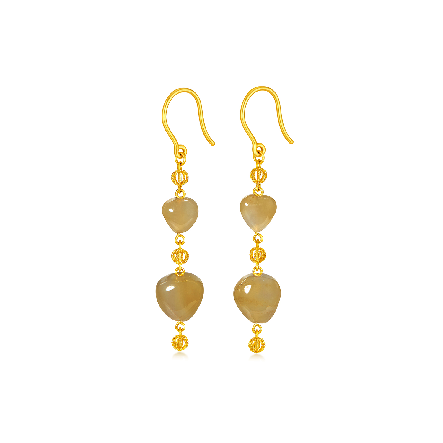 六福珠宝多宝黄金耳环女桃心形和田玉耳饰爱心足金耳坠FQA0011DS