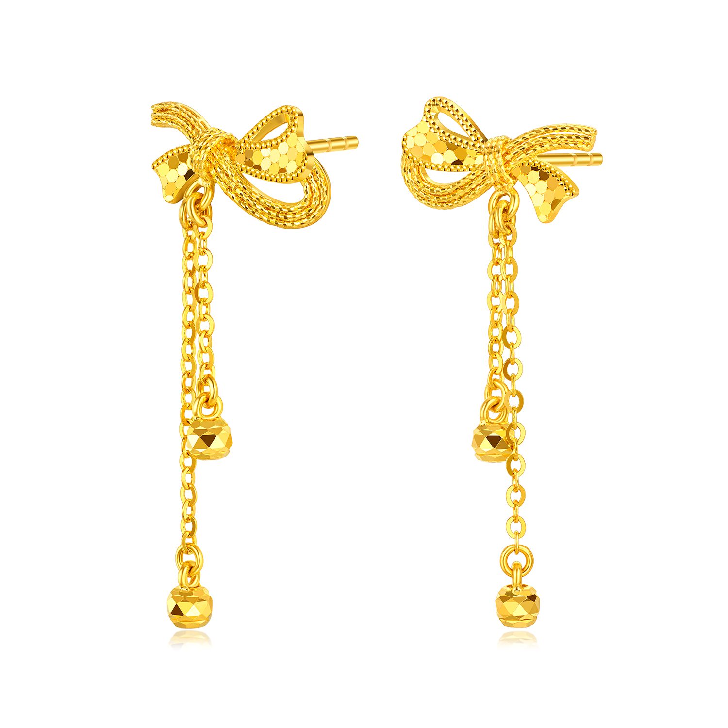 【店庆特惠】六福珠宝光影金蝴蝶结黄金耳钉流苏耳坠5G手工编织计价GJG0181DS