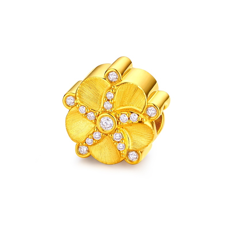 【25日上新】六福珠宝花景系列黄金足金钻石手工拉丝DIY转运珠女款FRA0006DS