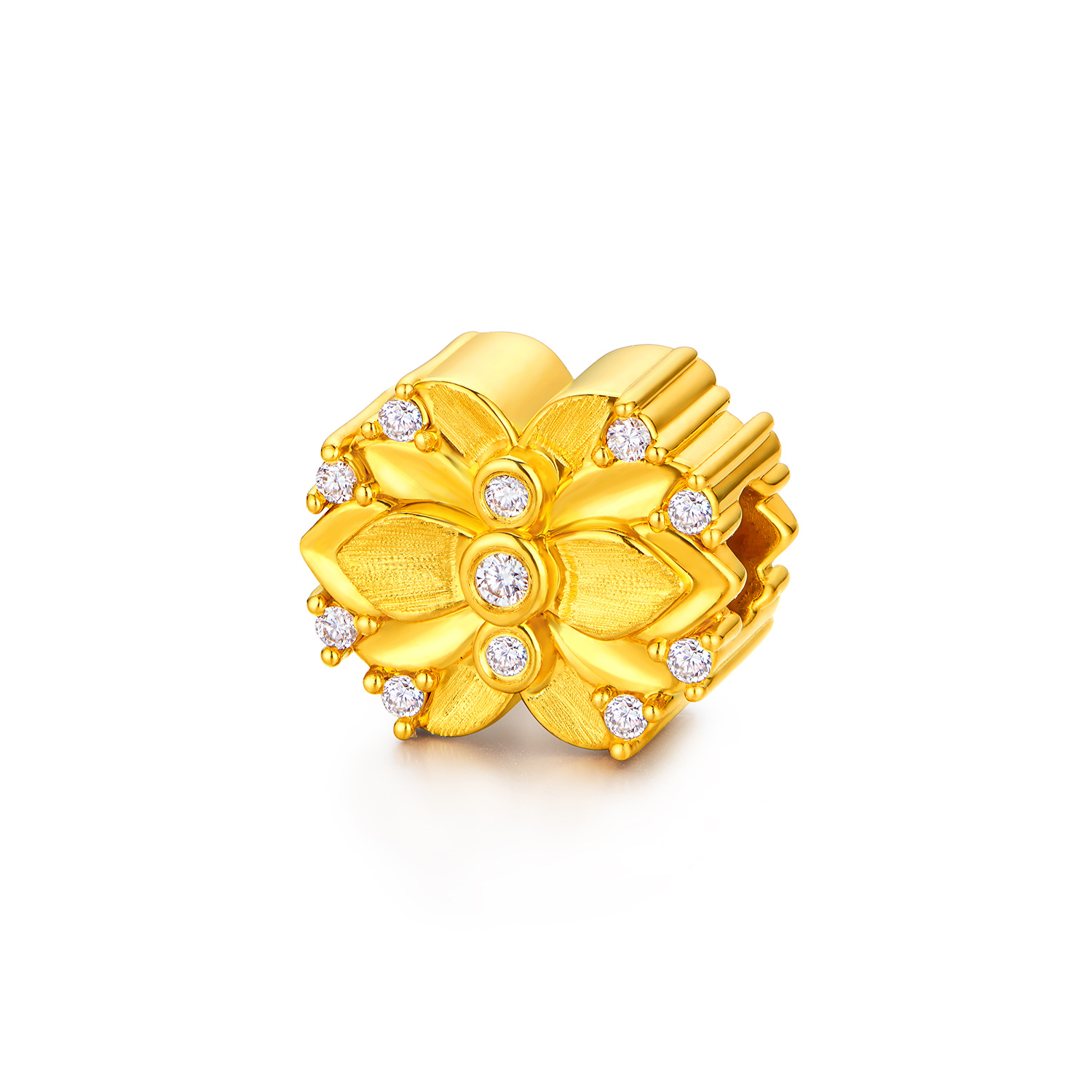 【25日上新】六福珠宝花景系列黄金足金钻石手工拉丝DIY转运珠女款FRA0006DS