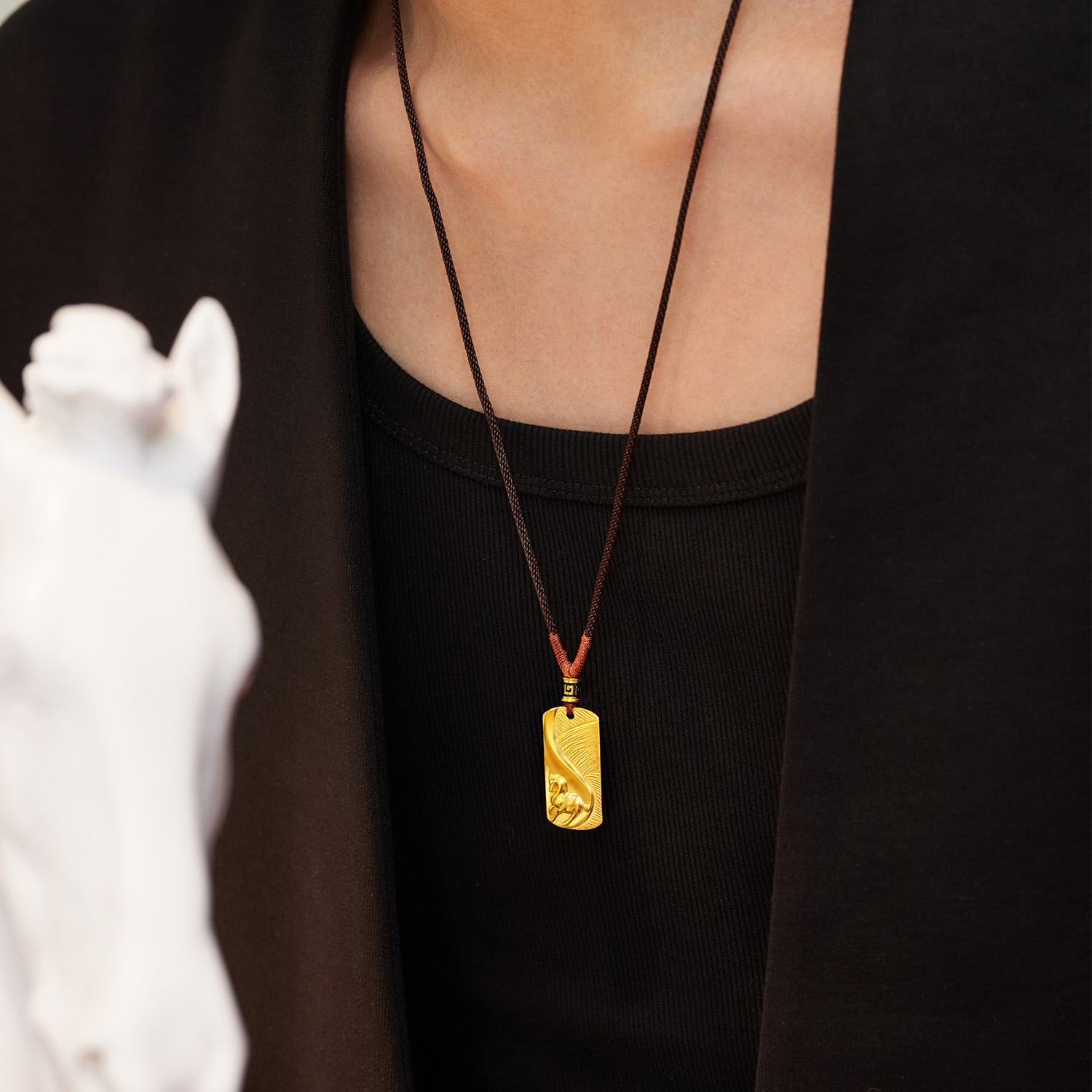 六福珠宝福满传家马跃名扬黄金项链吊坠男女生肖马计价ERG0010DS【1V1直播看货】