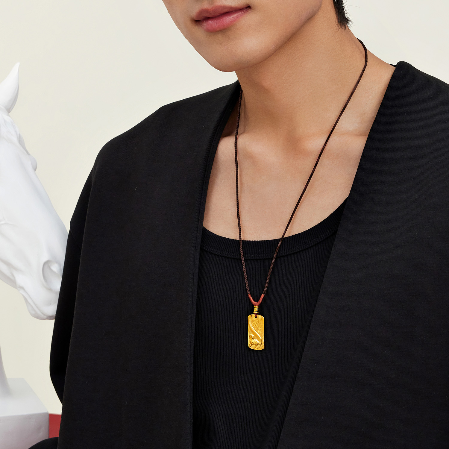 六福珠宝福满传家马跃名扬黄金项链吊坠男女生肖马计价ERG0010DS【1V1直播看货】