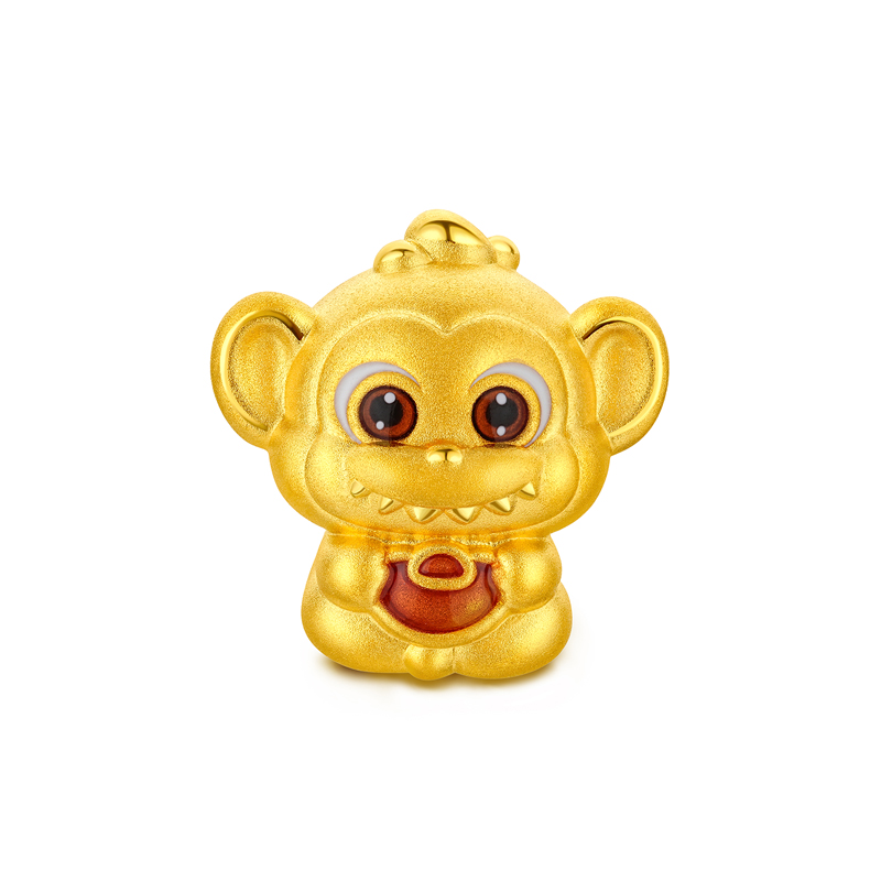 六福珠宝十二生肖奇趣萌牙黄金转运珠鎏彩马年可DIY串珠034111PA