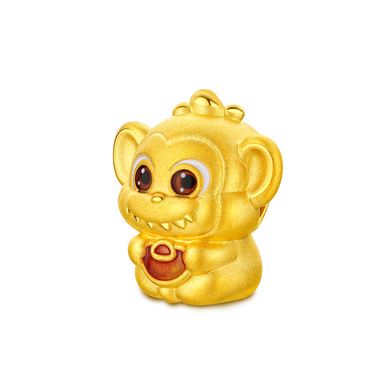 六福珠宝十二生肖奇趣萌牙黄金转运珠鎏彩马年可DIY串珠034111PA