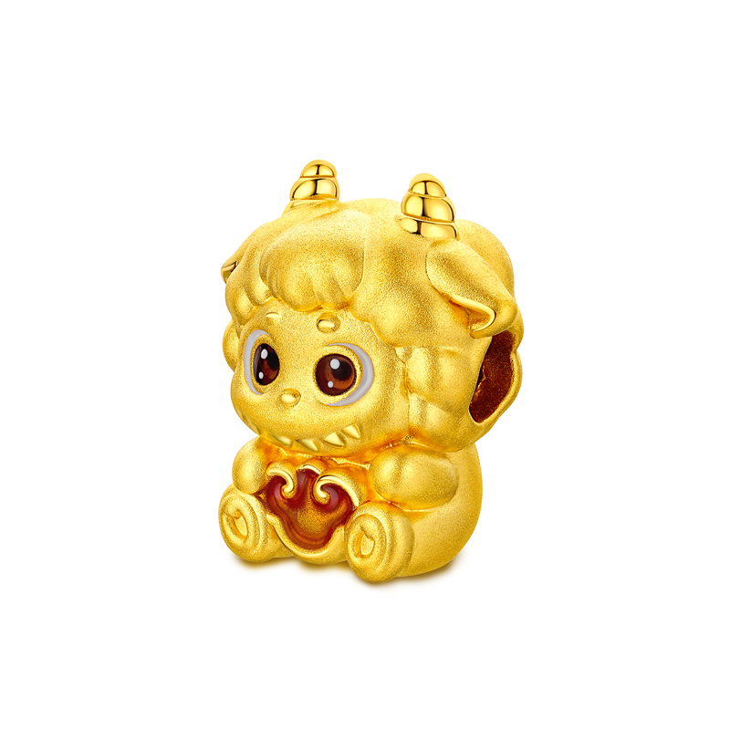 六福珠宝十二生肖奇趣萌牙黄金转运珠鎏彩马年可DIY串珠034111PA