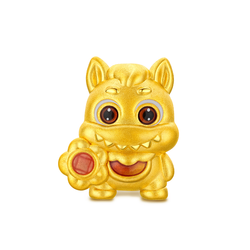 六福珠宝十二生肖奇趣萌牙黄金转运珠鎏彩马年可DIY串珠034111PA