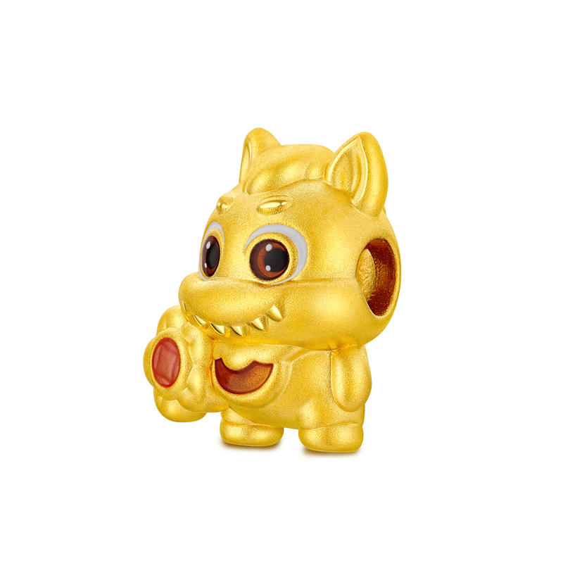 六福珠宝十二生肖奇趣萌牙黄金转运珠鎏彩马年可DIY串珠034111PA