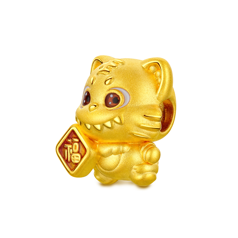 六福珠宝十二生肖奇趣萌牙黄金转运珠鎏彩马年可DIY串珠034111PA