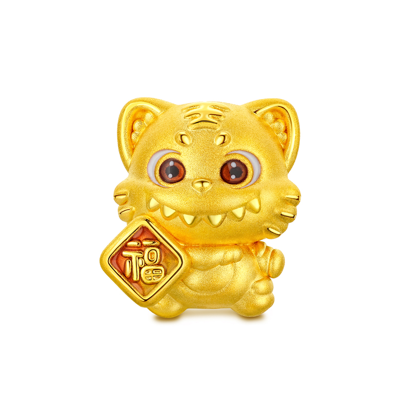 六福珠宝十二生肖奇趣萌牙黄金转运珠鎏彩马年可DIY串珠034111PA