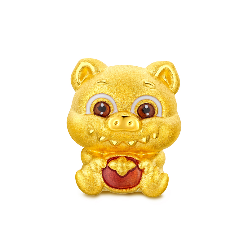 六福珠宝十二生肖奇趣萌牙黄金转运珠鎏彩马年可DIY串珠034111PA