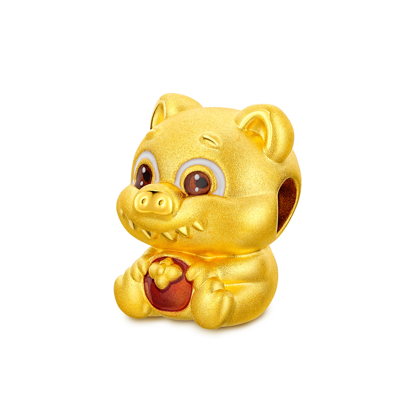 六福珠宝十二生肖奇趣萌牙黄金转运珠鎏彩马年可DIY串珠034111PA