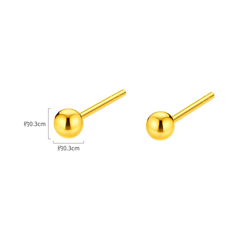 六福珠宝金珠18K金耳钉彩金耳饰玫瑰金耳环正品定价L18TBKE0100R