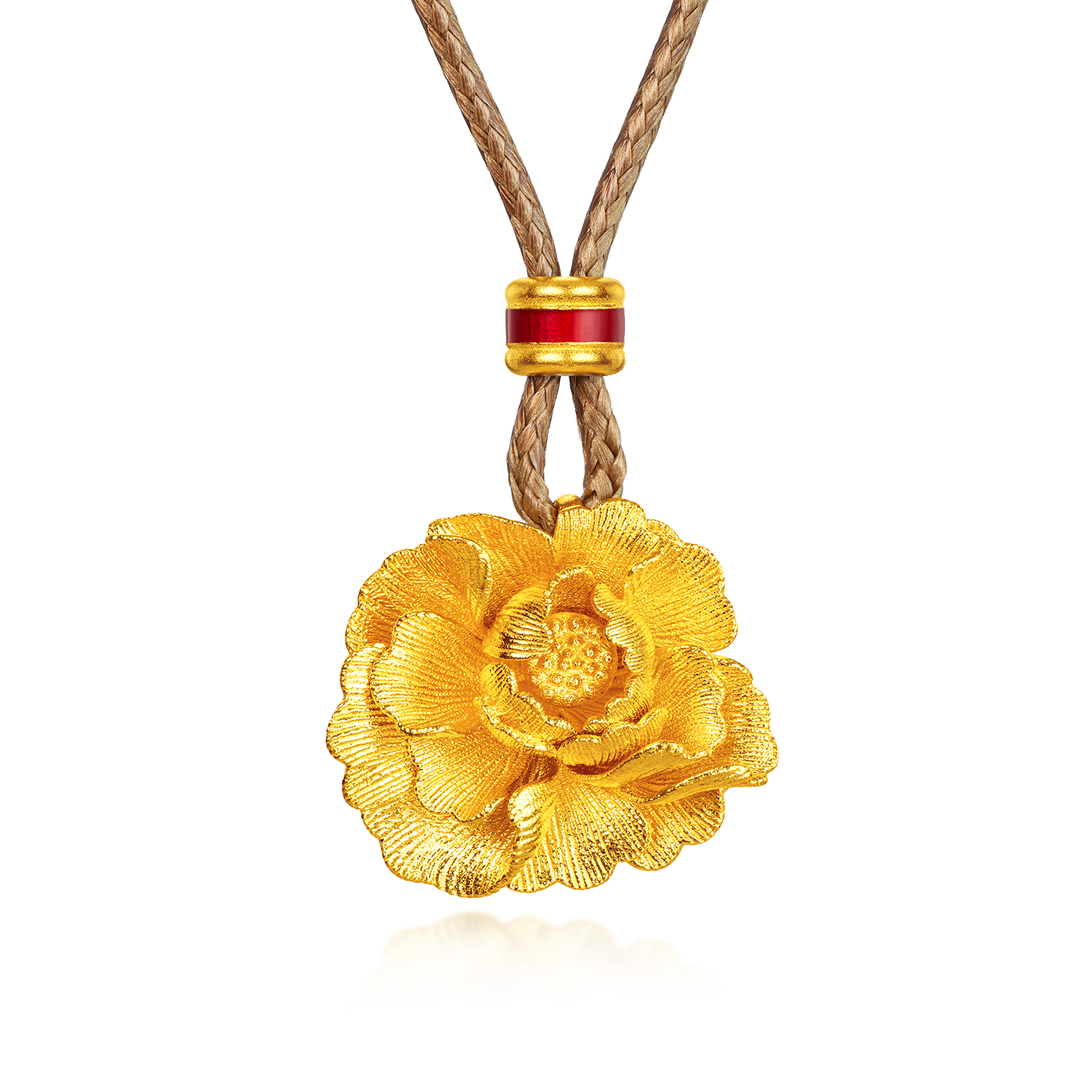 六福珠宝福满传家富贵牡丹黄金项链吊坠女鎏彩花朵计价F96G0003DS【视频看货】