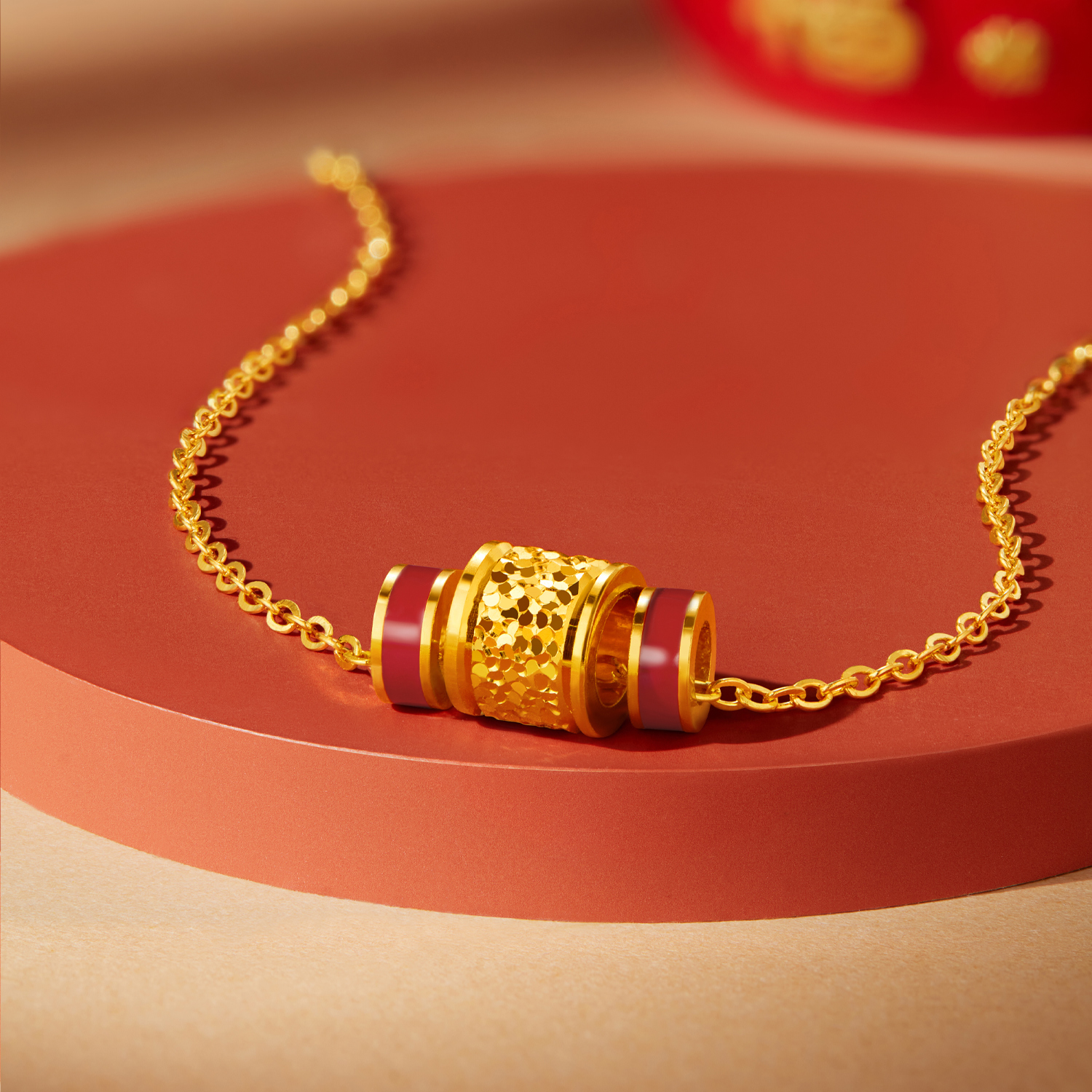 六福珠宝鸿运亨通碎碎冰黄金项链女款鎏彩足金筒珠计价G16G0048DS