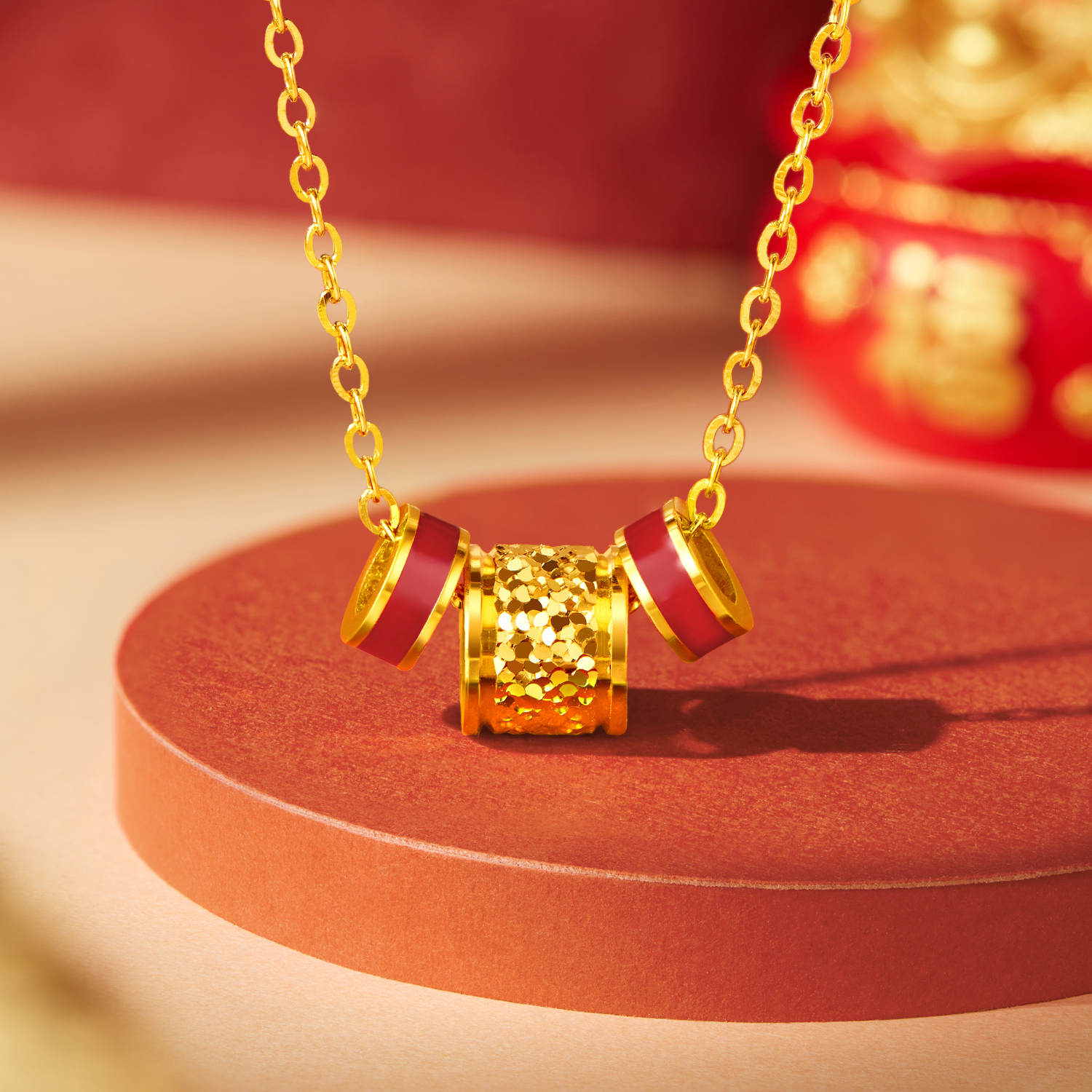 六福珠宝鸿运亨通碎碎冰黄金项链女款鎏彩足金筒珠计价G16G0048DS