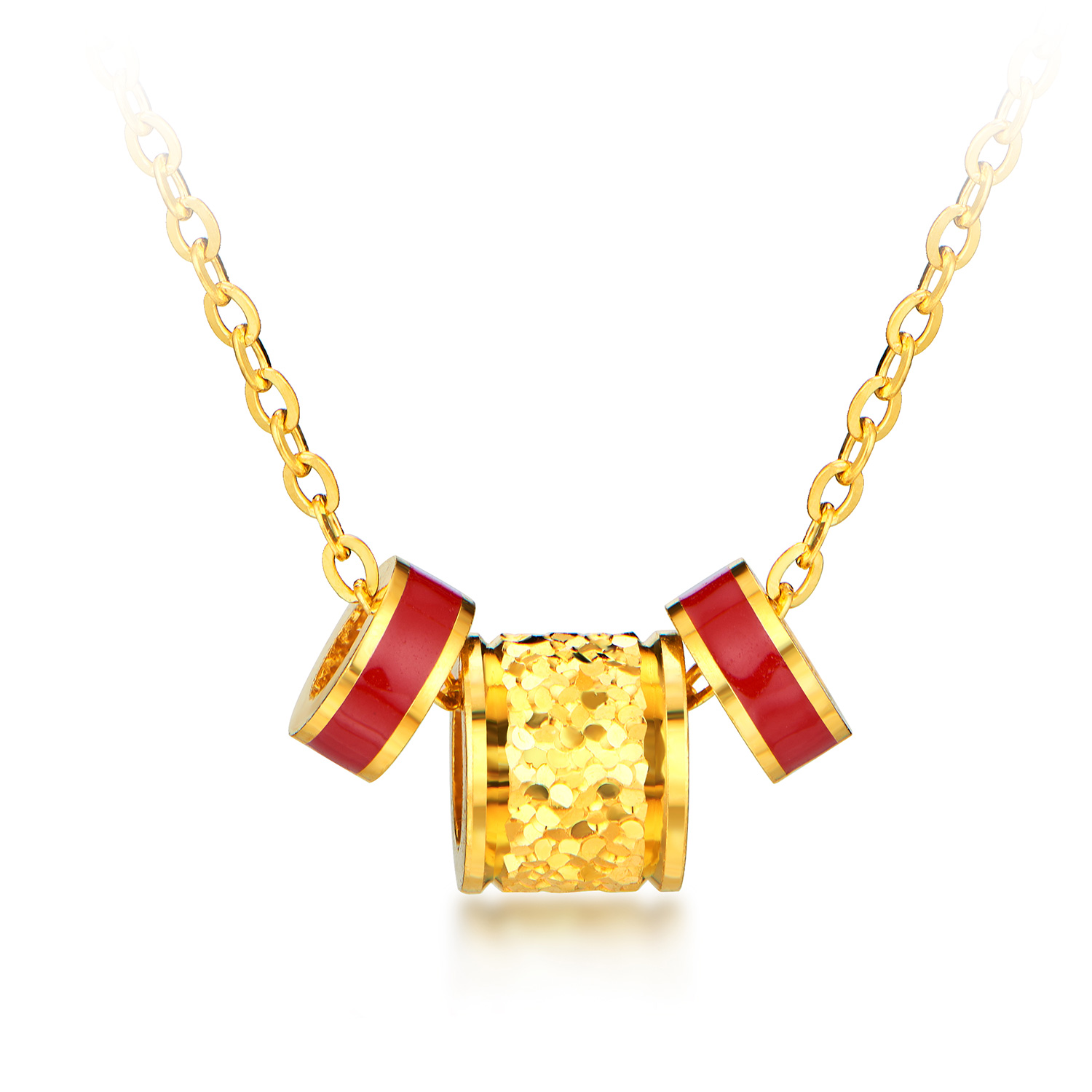 六福珠宝鸿运亨通碎碎冰黄金项链女款鎏彩足金筒珠计价G16G0048DS