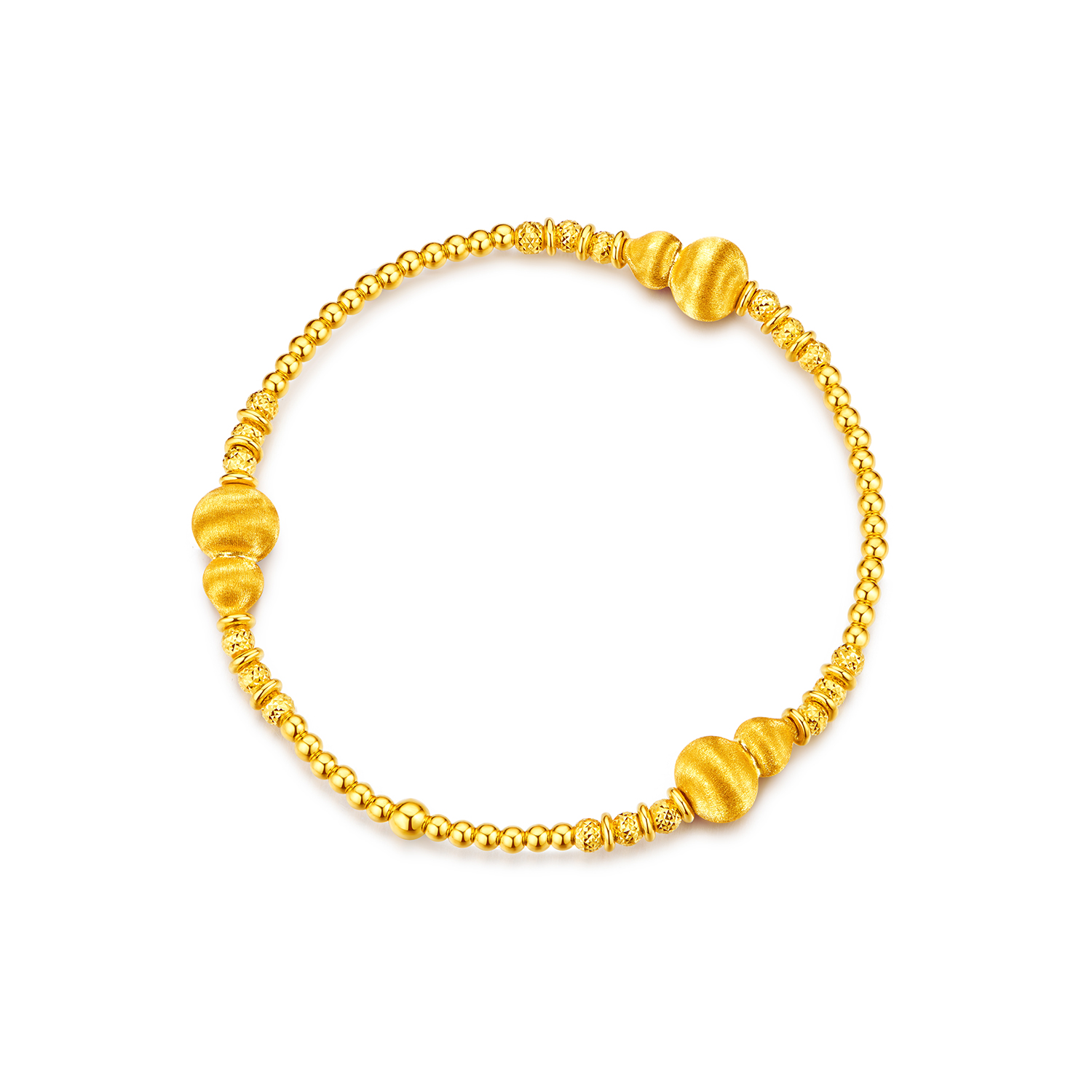 六福珠宝光影金葫芦黄金手链女足金手工拉丝金珠手串计价034949ba【视频看货】